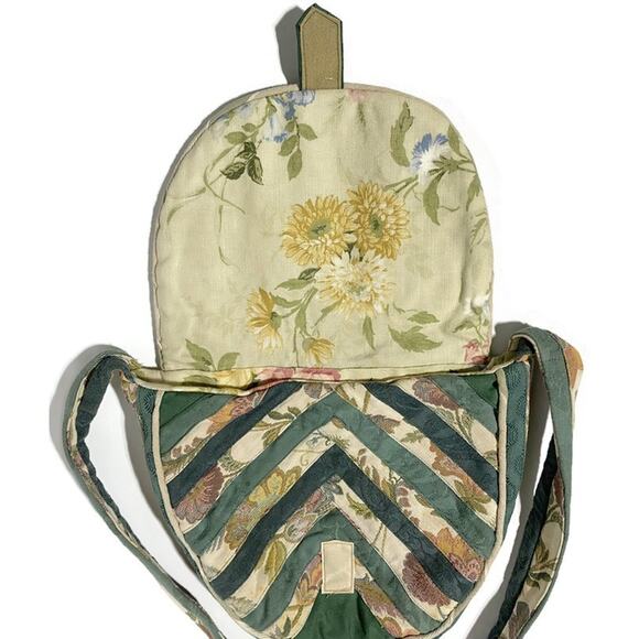 Tapestry Patchwork Crossbody Purse An Original by Rhonda Hand Sewn Green & Beige - Picture 7 of 10
